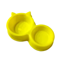 Image of Cat Feeding Double Bowl Yellow Colour