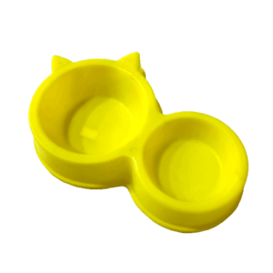 Image of Cat Feeding Double Bowl Yellow Colour