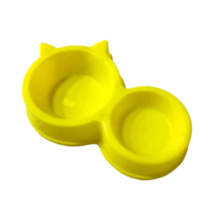 Image of Cat Feeding Double Bowl Yellow Colour