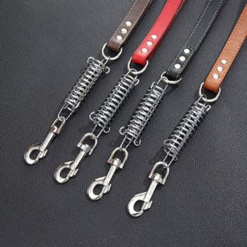 Dog leather spring handle leash with hook