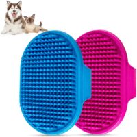 Pet grooming brush with rubber strap