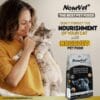 NourVet Naturals Chicken and Brown Rice Cat Food with woman holding healthy cat, premium adult cat food nutrition in Pakistan