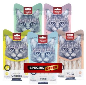 This is an offer on purchase of wanpy treats. Discount is given on the purcahse of 3 packets of treats.