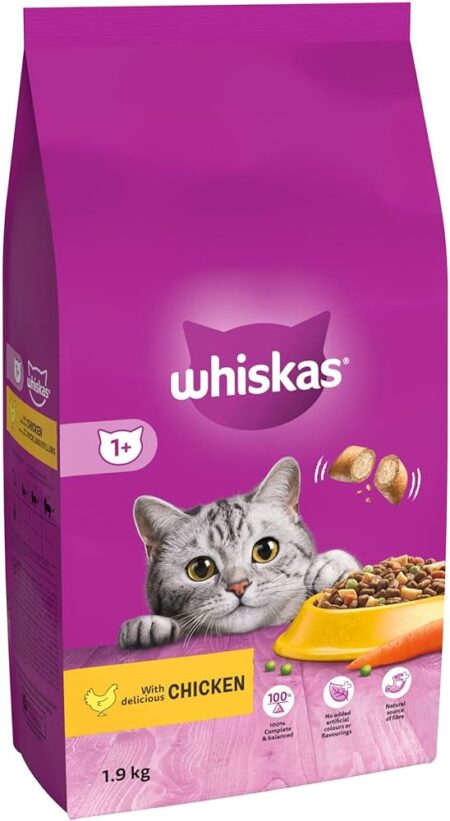 Whiskas 1+ Chicken 1.9kg Bag, Adult Cat Dry Food