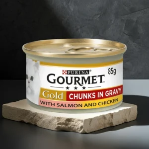 Gourmet Gold Chunks in Gravy with Salmon and Chicken 85g can for adult cats