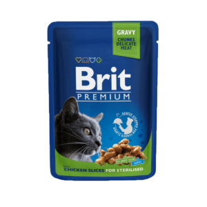 Brit Premium Gravy Chicken Sterilized Catis meant for cats who have gone under surgery.