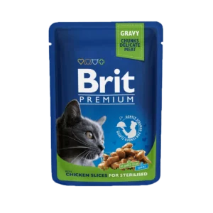 Brit Premium Gravy Chicken Sterilized Catis meant for cats who have gone under surgery.