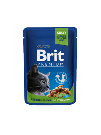 Brit Premium Gravy Chicken Sterilized Catis meant for cats who have gone under surgery.