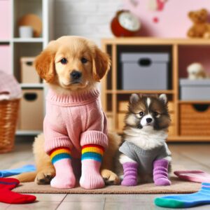 Image of cat and dog happy in socks