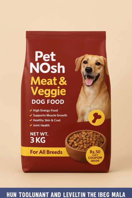 Created image, Pet Nosh High Energy Dog Food Rs 50 Coupon inside bag