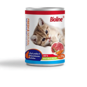 Bioline adult wet cat food beef and vegetables 375 g tin