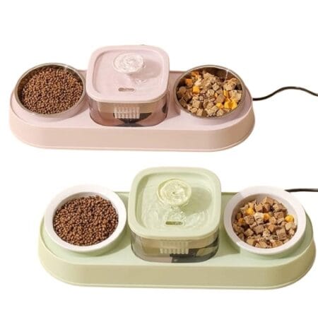 Cat Water Dispenser with Double Food Bowls