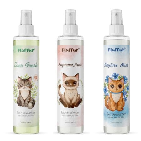Fluffur Deodorizers in three varients. Skyline Mist. 2, Supreme Aura, 3. Ever Fresh.