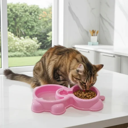 Double Plastic Pet Bowl for cats with dual food and water sections – Pakistan