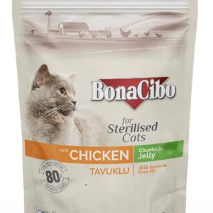 BonaCibo Sterilised Cat Food Chicken Chunks in Jelly 85g