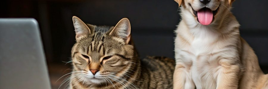 Cat looking at laptop for support